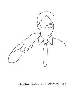 Retrato gráfico mínimo simple y aislado de vectores de un trabajador de oficina en gafas línea de contorno blanco y negro incoloro dibujo fácil
