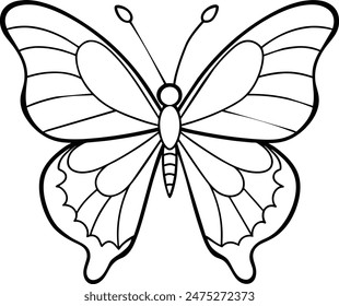 Vector isolated simple minimal graphic contour line butterfly drawing. Colorless single line butterfly drawing coloring page.