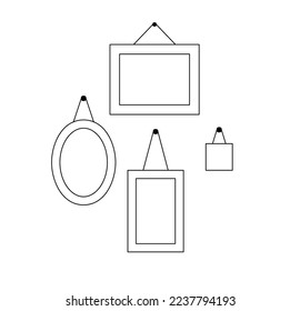 Vektor isoliert einfache minimale hängende Rahmen verschiedener Formen Set Rechteck oval quadratische farblose schwarz-weiße Linie leicht zeichnen