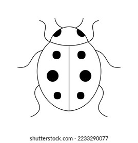 Vector isolated simple minimal ladybug beetle with black spots top view colorless black and white contour line easy drawing