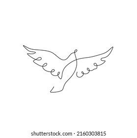 Vector Isolated Simple Minimal One Line Bird. Contour Hand Drawn Outline Doodle Sketch Flying Bird Wings.