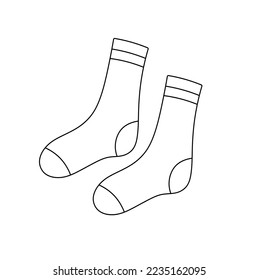 Vector isolated simple minimal pair of two socks colorless black and white contour line easy drawing