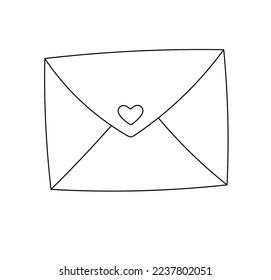 Vector isolated simple minimal sealed envelope with heart  colorless black and white contour line easy drawing