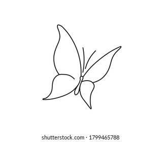 Vector isolated simple minimal tiny butterfly outline sketch. Single line contour butterfly hand drawing. 