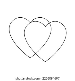 Vector isolated simple minimal two intersecting hearts colorless black and white contour line easy drawing
