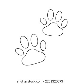 Vector isolated simple minimal two animal paw prints dog cat bear colorless black and white contour line easy drawing