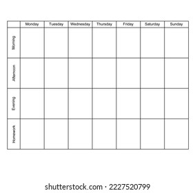 Vector isolated simple monthly weekly daily planer block template empty clear  colorless black and white contour line easy drawing