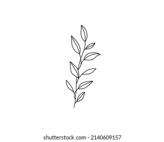 Vektorgrafik einzeln, einfacher, hübscher Zweig mit farblosen, schwarz-weißer Linienzeichnung