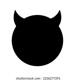Vector isolated simple round devil head with horns colorless black and white contour silhouette shadow shape stencil