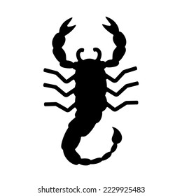 Vector isolated simple scorpion with claws and sting top view scorpio zodiac sign symbol colorless black and white outline silhouette shadow shape stencil