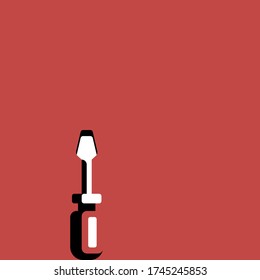 Vector isolated simple screwdriver on red background with empty space, three color concept, minimal concept, minimalism, monochrome, poster and postcard, illustration