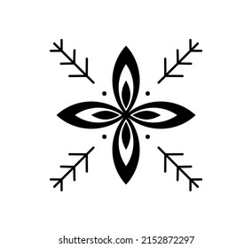 Vector isolated simple symmetrical ornament in square four corners block contour black stencil