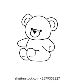 Vector isolated simple teddy bear toy drawing. Colorless contour cute plush bear tiny outline sketch.