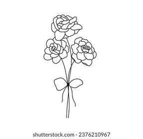 Vector isolated simple three flowers bouquet roses pretty colorless black and white contour line easy drawing