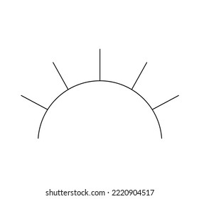 Vector isolated simplest half sun with line rays colorless black and white contour line easy drawing