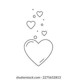 Vector isolated simplest hearts and bubbles composition colorless black and white contour line easy drawing