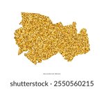 Vector isolated simplified illustration with author vision. Silhouette of Novosibirsk Oblast map in Russia. Shiny gold glitter texture. Decoration template. White background