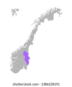 Vector isolated simplified illustration with grey silhouette of Norway, violet contour of Hedmark region and white outlines of norwegian borders. White background