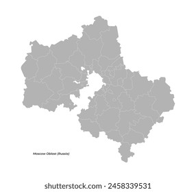 Vector isolated simplified illustration with grey shape of Moscow oblast map, federal subjects. Map with administrative division. White background