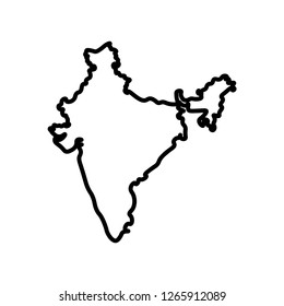 Vector isolated simplified illustration icon with black line silhouette of mainland India. White background