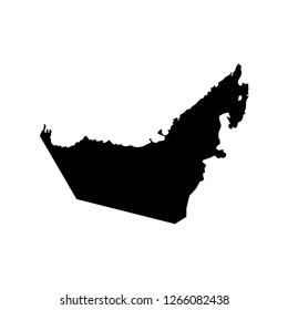 Vector isolated simplified illustration icon with black silhouette mainland of United Arab Emirates (UAE). White background