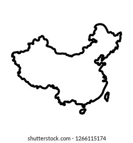 Vector isolated simplified illustration icon with black line silhouette mainland of China. White background
