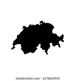 Vector isolated simplified illustration icon with black silhouette of Switzerland map. White background