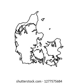 Vector isolated simplified illustration icon with black line silhouette of Denmark map. White background