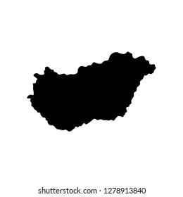 Vector isolated simplified illustration icon with black silhouette of Hungary map. White background