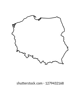 Vector isolated simplified illustration icon with black line silhouette of Poland map. White background