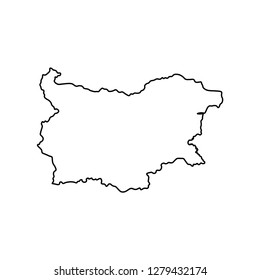 Vector isolated simplified illustration icon with black line silhouette of Bulgaria map. White background