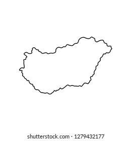 Vector isolated simplified illustration icon with black line silhouette of Hungary map. White background