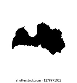 Vector isolated simplified illustration icon with black silhouette of Latvia map. White background
