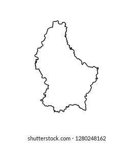 Icono de ilustración simplificada vectorial con silueta de línea negra del mapa de Luxemburgo. Fondo blanco