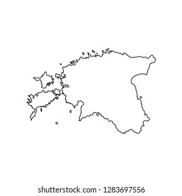 Vector isolated simplified illustration icon with black line silhouette of Estonia map. White background