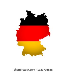 Vector isolated simplified illustration icon with silhouette of Germany map. National Deutsch flag (black, red, gold colors). White background