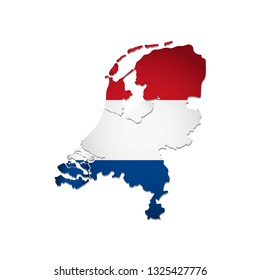 Vector isolated simplified illustration icon with silhouette of Netherlands map. National dutch (holland) flag (red, white colors). White background