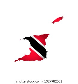 Vector isolated simplified illustration icon with silhouette of Trinidad and Tobago map. National flag (red, black, white colors). White background