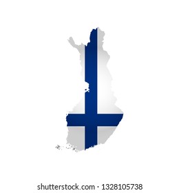Vector isolated simplified illustration icon with silhouette of Finland map. National finnish flag (blue, white colors). White background