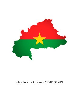 Vector isolated simplified illustration icon with silhouette of Burkina Faso map. National flag (red, yellow, green colors). White background