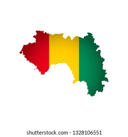 Vector isolated simplified illustration icon with silhouette of Guinea map. National flag (red, yellow, green colors). White background
