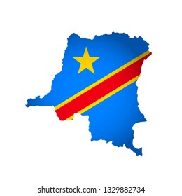 Vector isolated simplified illustration icon with silhouette of Democratic Republic of the Congo map. National flag. White background