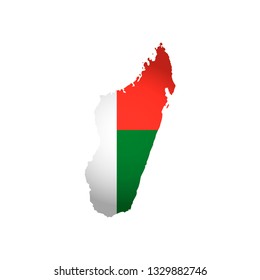 Vector isolated simplified illustration icon with silhouette of Madagaskar map. National flag. White background