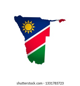 Vector isolated simplified illustration icon with silhouette of Namibia map. National flag. White background