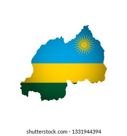 Vector isolated simplified illustration icon with silhouette of Rwanda map. National flag. White background