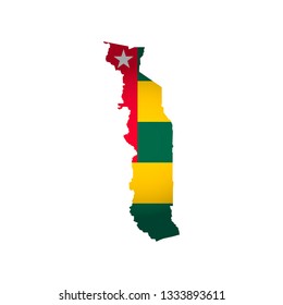 Vector isolated simplified illustration icon with silhouette of Togo map. National flag. White background