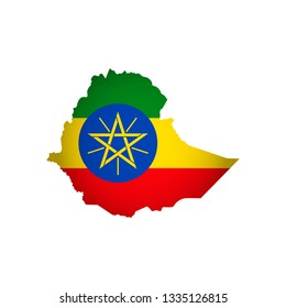 Vector isolated simplified illustration icon with silhouette of Ethiopia map. National flag. White background