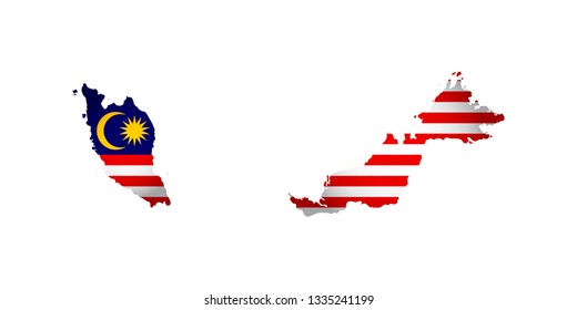 Vector isolated simplified illustration icon with silhouette of Malaysia map. National flag. White background