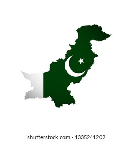 Vector isolated simplified illustration icon with silhouette of Pakistan map. National flag. White background