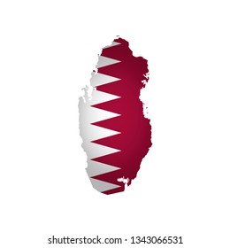 Icono de ilustración simplificada vectorial con silueta del mapa de Qatar. Bandera nacional. Fondo blanco
